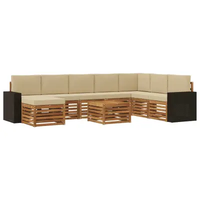vidaXL Zunanja garnitura za sedenje z blazino 9 pcs Naravna in bež