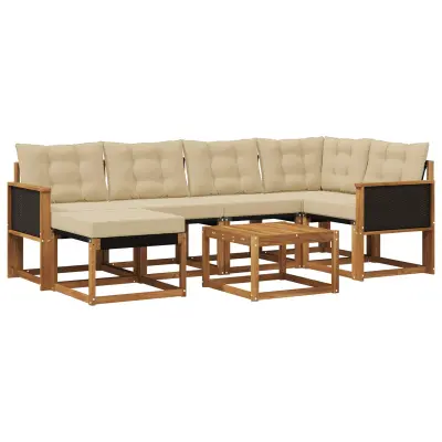 vidaXL Zunanja garnitura za sedenje z blazino 7 pcs Naravna in bež