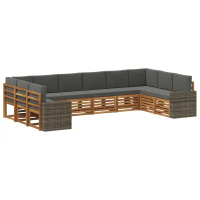 vidaXL Zunanja garnitura za sedenje 10 pcs Naravna in antracitna