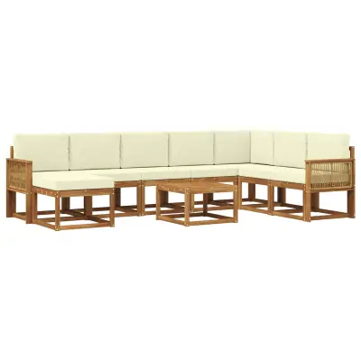 vidaXL Zunanja garnitura za sedenje z blazino 9 pcs Naravna in smetana