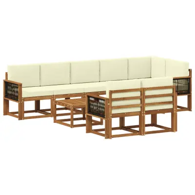 vidaXL Zunanja garnitura za sedenje 9 pcs Naravna in smetana Poliester