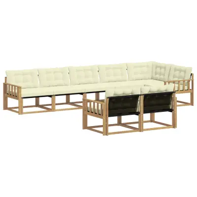 vidaXL Zunanja garnitura za sedenje z blazino 8 pcs Bela in krem