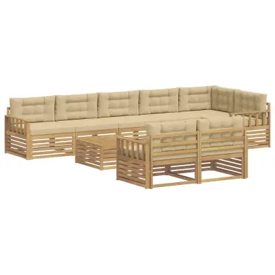 vidaXL Zunanja garnitura za sedenje 9 pcs Bela in bež Poliester