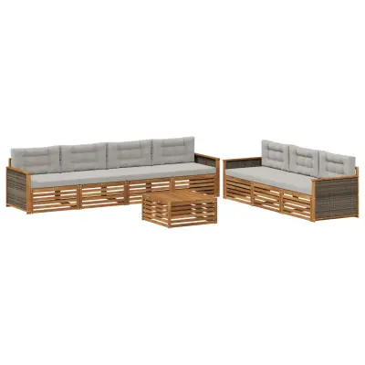 vidaXL Zunanja garnitura za sedenje 8 pcs Naravna in svetlo siva