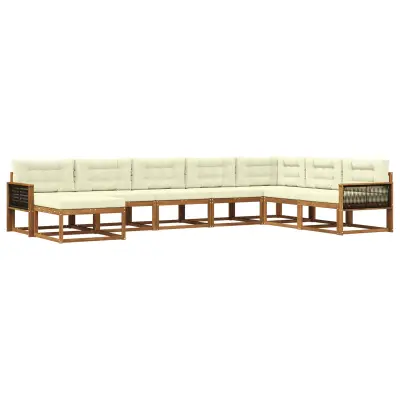 vidaXL Zunanja garnitura za sedenje z blazino 8 pcs Naravna in smetana