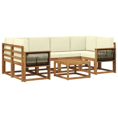vidaXL Zunanja garnitura za sedenje z blazino 5 pcs Naravna in smetana
