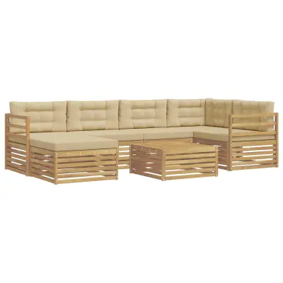 vidaXL Zunanja garnitura za sedenje z blazino 7 pcs Bela in bež