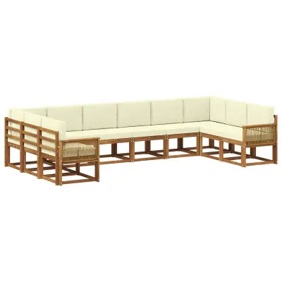vidaXL Zunanja garnitura za sedenje 10 pcs Naravna in smetana