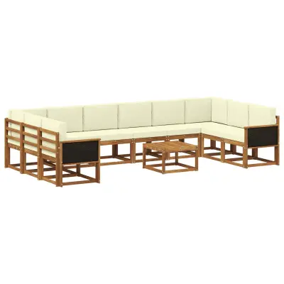 vidaXL Zunanja garnitura za sedenje 11 pcs Naravna in smetana