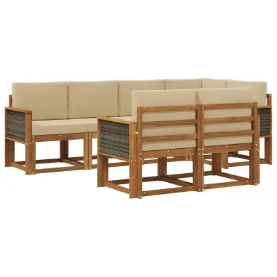 vidaXL Zunanja garnitura za sedenje 7 pcs Naravna in bež Poliester