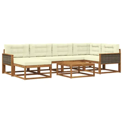vidaXL Zunanja garnitura za sedenje z blazino 7 pcs Naravna in smetana