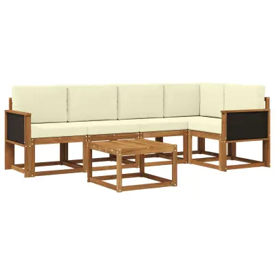 vidaXL Zunanja garnitura za sedenje z blazino 6 pcs Naravna in smetana