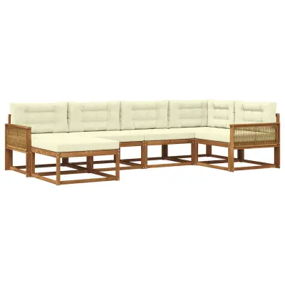 vidaXL Zunanja garnitura za sedenje z blazino 6 pcs Naravna in smetana