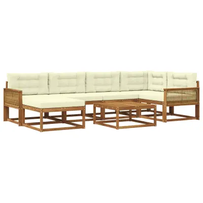vidaXL Zunanja garnitura za sedenje z blazino 7 pcs Naravna in smetana