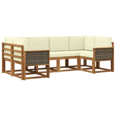 vidaXL Zunanja garnitura za sedenje z blazino 6 pcs Naravna in smetana