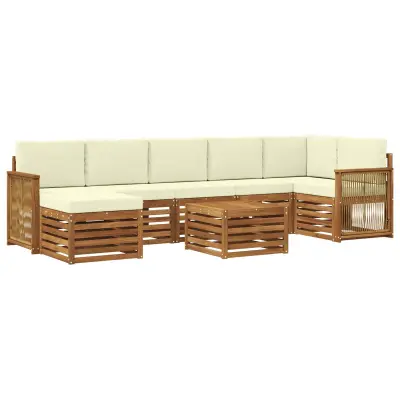 vidaXL Zunanja garnitura za sedenje z blazino 7 pcs Naravna in smetana