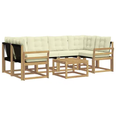 vidaXL Zunanja garnitura za sedenje z blazino 7 pcs Bela in krem