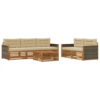 vidaXL Zunanja garnitura za sedenje z blazino 6 pcs Naravna in bež