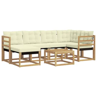 vidaXL Zunanja garnitura za sedenje z blazino 7 pcs Bela in krem