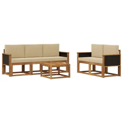 vidaXL Zunanja garnitura za sedenje z blazino 6 pcs Naravna