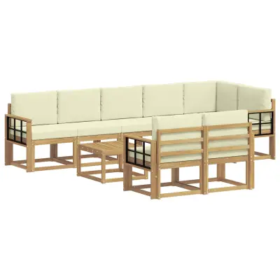 vidaXL Zunanja garnitura za sedenje 9 pcs Bela in krem Poliester