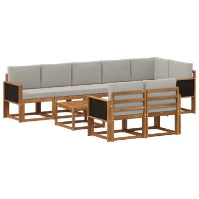 vidaXL Zunanja garnitura za sedenje 9 pcs Naravna in svetlo siva