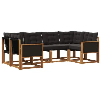 vidaXL Zunanja garnitura za sedenje z blazino 6 pcs Naravna in črna