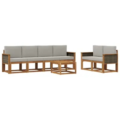vidaXL Zunanja garnitura za sedenje 6 pcs Naravna in svetlo siva