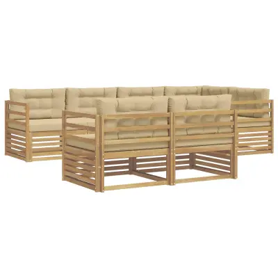 vidaXL Zunanja garnitura za sedenje 7 pcs Bela in bež Poliester
