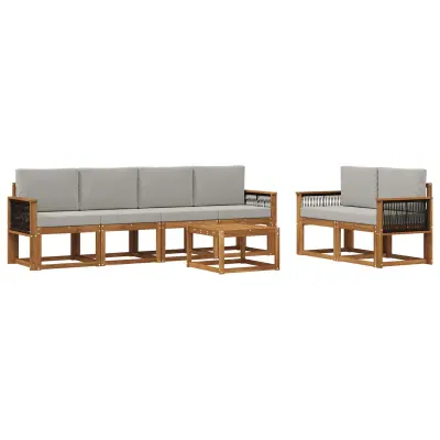 vidaXL Zunanja garnitura za sedenje 6 pcs Naravna in svetlo siva