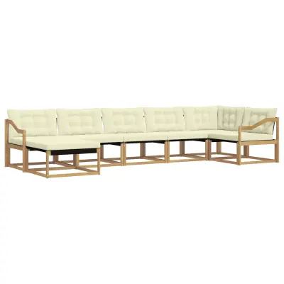 vidaXL Zunanja garnitura za sedenje z blazino 7 pcs Bela in krem