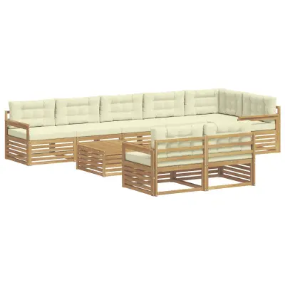 vidaXL Zunanja garnitura za sedenje 9 pcs Bela in krem Poliester