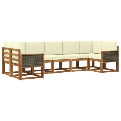 vidaXL Zunanja garnitura za sedenje z blazino 7 pcs Naravna in smetana