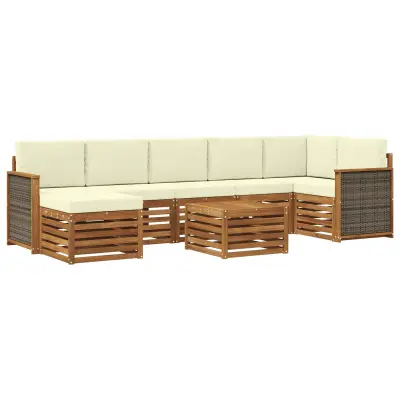 vidaXL Zunanja garnitura za sedenje z blazino 7 pcs Naravna in smetana