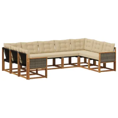vidaXL Zunanja garnitura za sedenje z blazino 9 pcs Naravna in bež