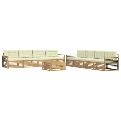 vidaXL Zunanja garnitura za sedenje 9 pcs Bela in krem Poliester