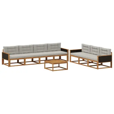 vidaXL Zunanja garnitura za sedenje 8 pcs Naravna in svetlo siva