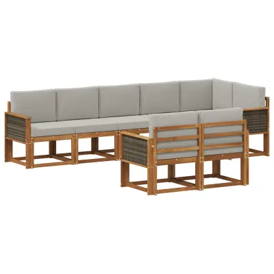 vidaXL Zunanja garnitura za sedenje 8 pcs Naravna in svetlo siva