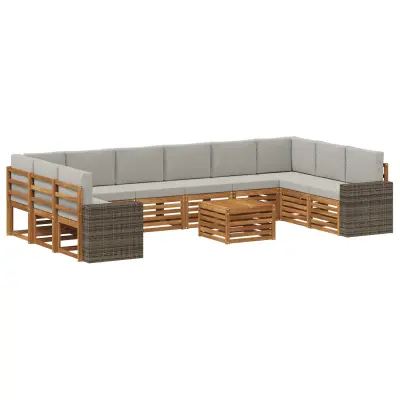 vidaXL Zunanja garnitura za sedenje 11 pcs Naravna in svetlo siva