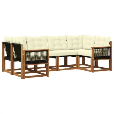 vidaXL Zunanja garnitura za sedenje z blazino 6 pcs Naravna in smetana