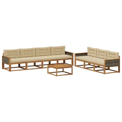 vidaXL Zunanja garnitura za sedenje z blazino 8 pcs Naravna in bež