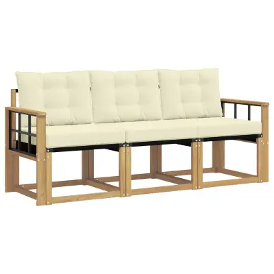 vidaXL Zunanja garnitura za sedenje z blazino 3 pcs Bela in krem
