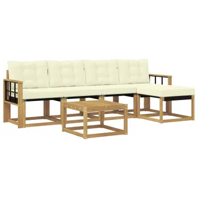 vidaXL Zunanja garnitura za sedenje z blazino 6 pcs Bela in krem
