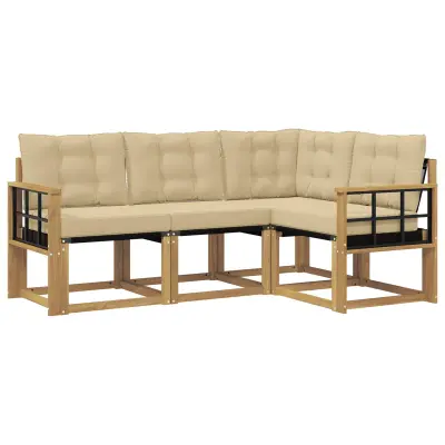 vidaXL Zunanja garnitura za sedenje z blazino 4 pcs Bela in bež