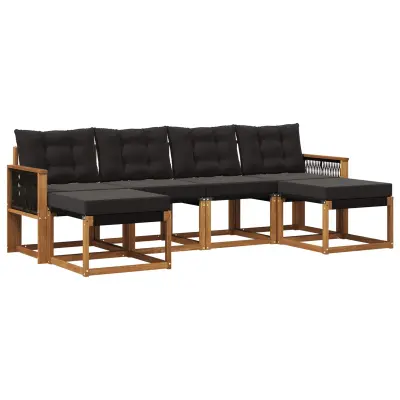 vidaXL Zunanja garnitura za sedenje z blazino 6 pcs Naravna in črna