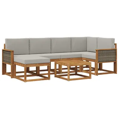 vidaXL Zunanja garnitura za sedenje 7 pcs Naravna in svetlo siva
