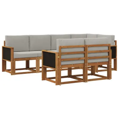 vidaXL Zunanja garnitura za sedenje 7 pcs Naravna in svetlo siva