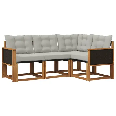 vidaXL Zunanja garnitura za sedenje 4 pcs Naravna in svetlo siva
