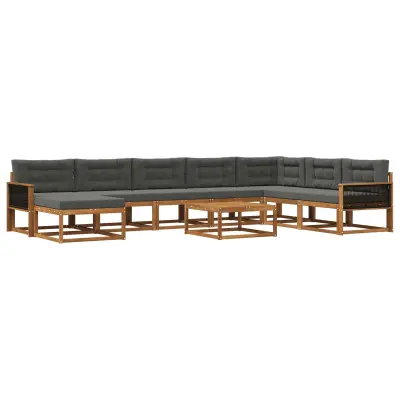 vidaXL Zunanja garnitura za sedenje 9 pcs Naravna in antracitna