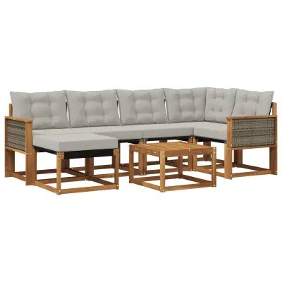 vidaXL Zunanja garnitura za sedenje 7 pcs Naravna in svetlo siva